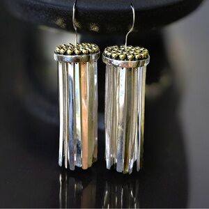 TRDMRK Trademark Brand Sterling Silver and Brass Fringe Tassel Earrings